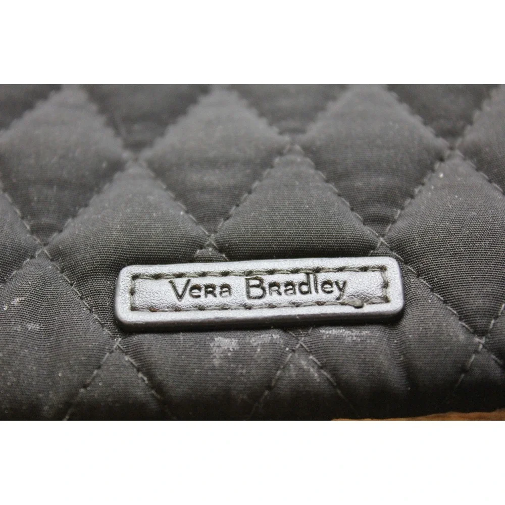 Vera Bradley Black Quilted Cotton Wristlet Wallet with Floral Interior ID Window